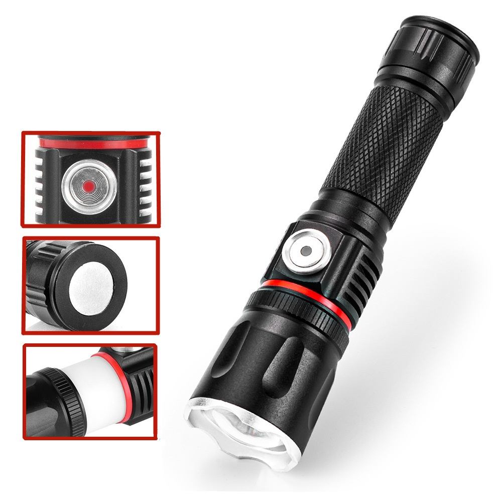 528 Outdoor 800LM Rechargeable Multifunctional Zoom Magnetic Flashlight