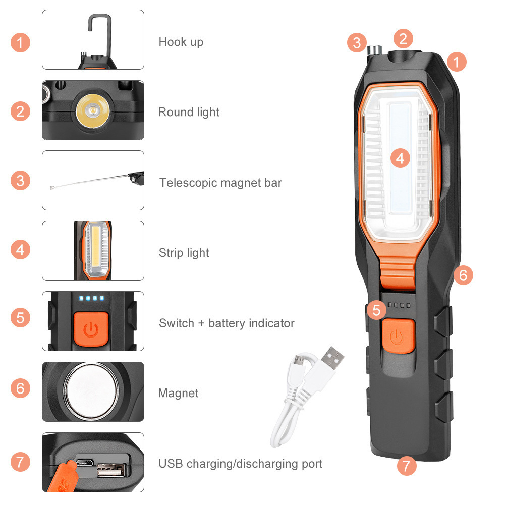 6302 COB Dry/Rechargeable Folding Rotary Working Light